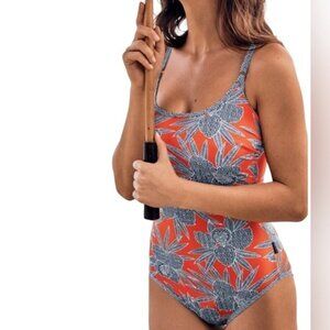 Rosa Faia Tropical Print Scoop Back One-Piece Swimsuit with Built In Shelf Bra